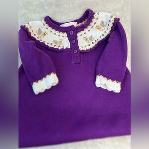 JANIE AND JACK 0-3m PURPLE PUPPY DOG SWEATER STYLE DRESS WINTER WHIMSEY cotton‎